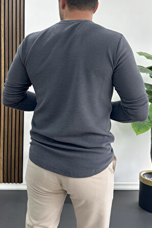 Erkek Oval Kesim Bisiklet Yaka Mevsimlik Sweatshirt Füme Edw421