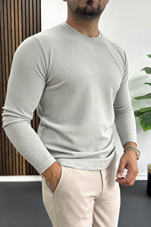 Erkek Oval Kesim Bisiklet Yaka Mevsimlik Sweatshirt Gri Edw421