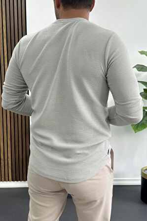 Erkek Oval Kesim Bisiklet Yaka Mevsimlik Sweatshirt Gri Edw421