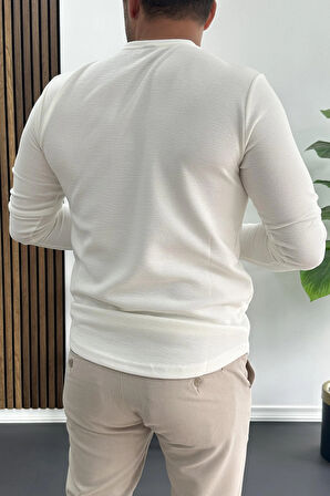 Erkek Oval Kesim Bisiklet Yaka Mevsimlik Sweatshirt Beyaz Edw421