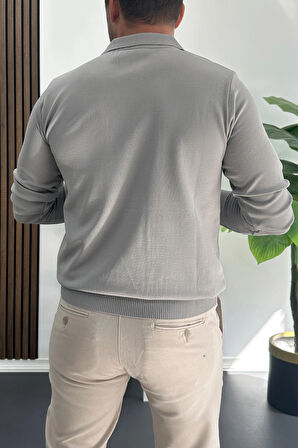 Erkek Çizgi Desenli Normal Kalıp Kazak Gri Edw422