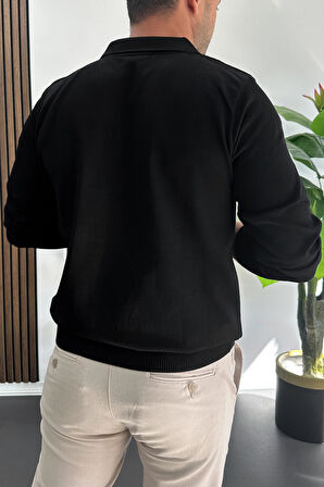 Erkek Çizgi Desenli Normal Kalıp Kazak Siyah Edw422