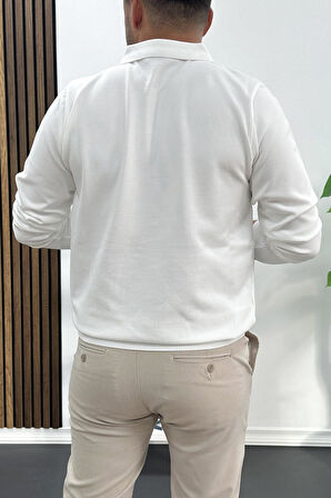 Erkek Açık Yaka Düz Desen Normal Kalıp Kazak Beyaz Edw423