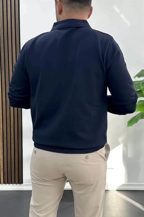Erkek Açık Yaka Düz Desen Normal Kalıp Kazak Lacivert Edw423