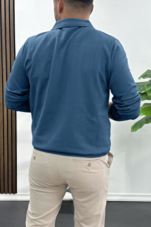 Erkek Açık Yaka Düz Desen Normal Kalıp Kazak Petrol Edw423