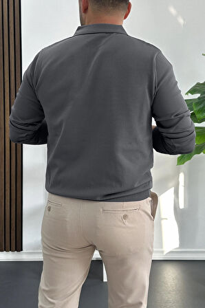 Erkek Açık Yaka Düz Desen Normal Kalıp Kazak Füme Edw423