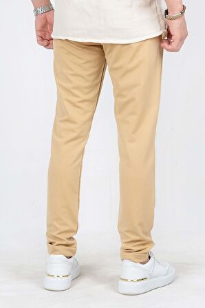 Erkek Beli Lastikli Slim Fit Double Paça Jogger Pantolon Bej PNT02