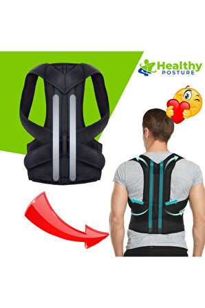 Bel Sırt Balenli Ortopedik Omuz Korsesi Unisex Çift Balenli Dik Duruş Kamburluk Önleyici Siyah