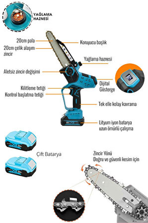 Bocsh Şarjlı El Testeresi Ağaç Odun Dal Kesme Budama Batarya DijitalGöstergeli EEA344 BB