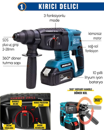 DW EEA388 Akülü 9 Lu Set (Power Bank ve Led + Kırıcı Delici Matkap + Avuç taşlama + Somun Sıkma + Vidalama + Sunta Kesme + Dekupaj + Budama Testeresi + Budama Makası)