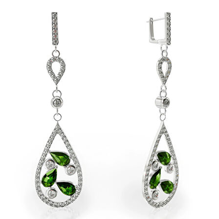 Gümüş Zirkon Sallantılı Küpe – Emerald Trace