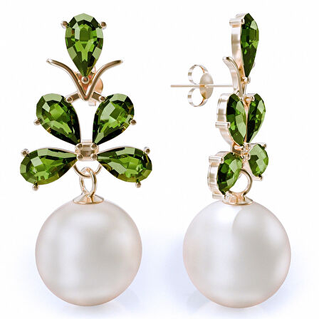 Gümüş İnci ve Peridot Sallantılı Küpe – Verdeluxe