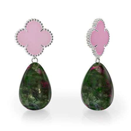Gümüş Ruby Zoisit Küpe – Verdant Bloom