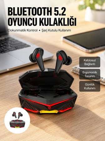 Profesyonel TWS Işıklı Kablosuz Bluetooth Kulaklık Oyuncu Kulaklığı Yeni Nesi