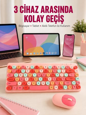 Bluetooth Klavye ve Mouse Kombinasyonu – USB Alıcılı Kompakt Uzun Ömürlü Yen