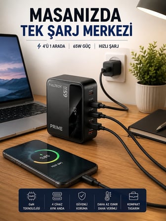 4 Cihazı Aynı Anda Destekleyen Şarj İstasyonu