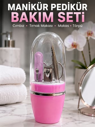 Pembe Tırnak Bakım Seti Cımbız Makas Tırnak Makası ve Törpü İçeren Kit