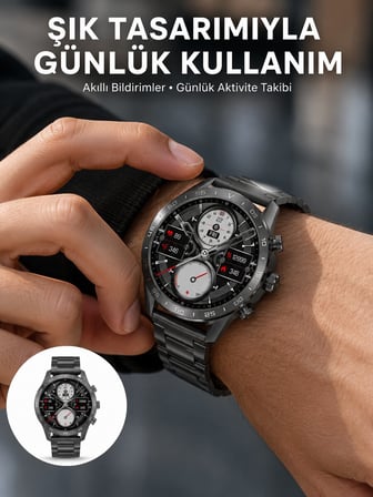 Akıllı Saat Çelik Kordon Çağrı Cevaplama Amoled Ekran Titreşimli Uyku ve Sağ