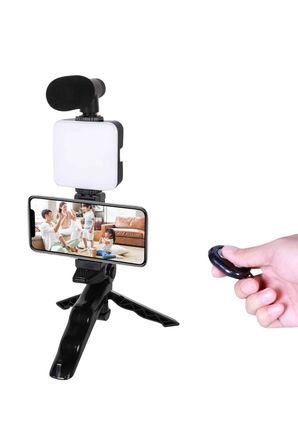 Telefon Tutucu Led Işıklı Kumandalı Mikrofon Telefon Vlog Video Kayıt Yeni Nesi