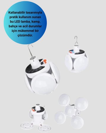Solar ve USB Şarjlı Su Geçirmez Katlanabilir LED Lamba