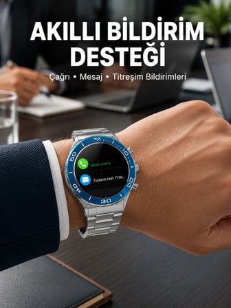 Akıllı Saat Çelik Kordonlu Amoled Ekran Android ve İOS Uyumlu Çağrı Cevaplaya