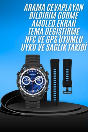Akıllı Saat Çelik Kordonlu Amoled Ekran Android ve İOS Uyumlu Çağrı Cevaplaya