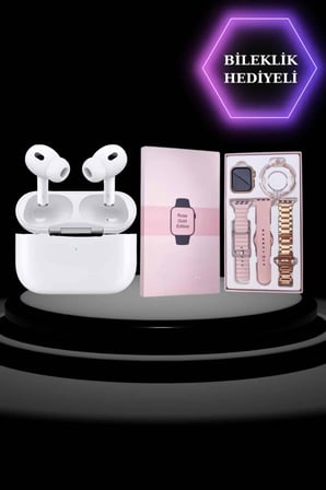 3 Kordonlu Pembe Amoled Ekran Akıllı Saat ve Yeni Nesil Pro Kablosuz Bluetooth Kul