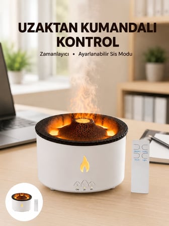 Alev Efektli Buhar Makinesi – Aromaterapi Nemlendirme ve Işık Modlu Tasarım Yen