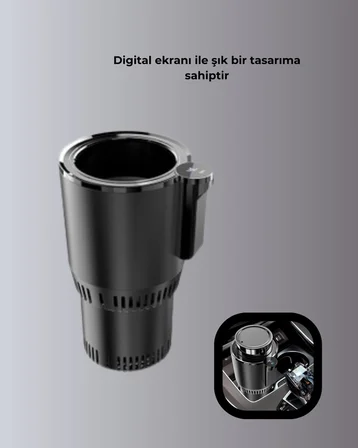 Araç İçi Akıllı Bardaklık Isıtıcı Soğutucu Dijital Ekranlı