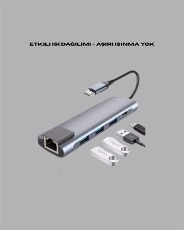 Type‑C Dönüştürücü – 2×USB3.0 SD/MS 4K HDMI & RJ45 ile Profesyonel Kullan