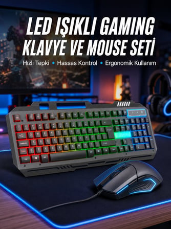 Işıklı Oyuncu Q Klavye Mouse Seti Siyah Gaming Oyuncu Klavye Yeni Nesil