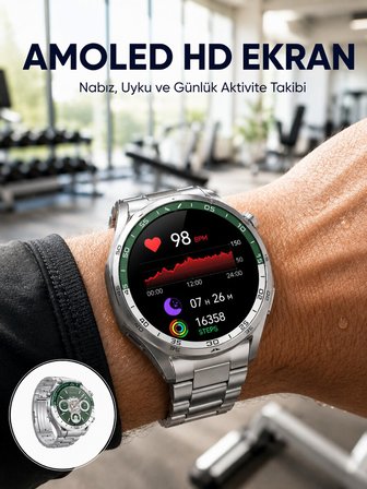 Amoled Smartwatch Harita Modlu Bluetooth Aramalı 3 Değiştirilebilir Kayışlı Ye
