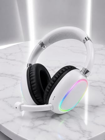 Kablosuz Bluetooth Mikrofonlu Beyaz Kulaklık RGB Işıklı