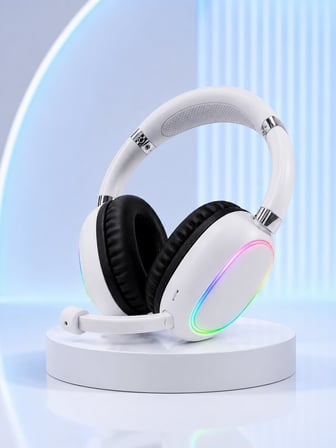 Kablosuz Bluetooth Mikrofonlu Beyaz Kulaklık RGB Işıklı