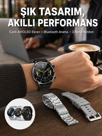 Akıllı Saat Çoklu Kordon Seçeneği Amoled Ekran Çok Fonksiyonlu Bluetooth Bağl