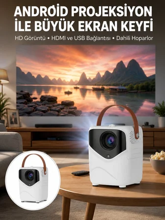HD Ayaklı Portatif Projeksiyon Cihazı Bluetooth Wifi Akıllı Android İşlemcili 
