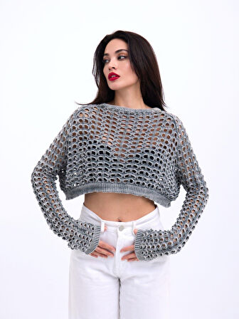 3958 TRİKO FİLE BOLERO-GRİ