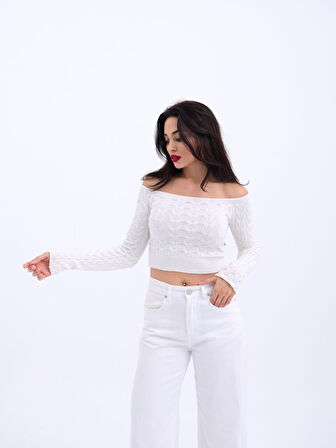 42241 TRİKO KAYIK YAKA CROP-EKRU