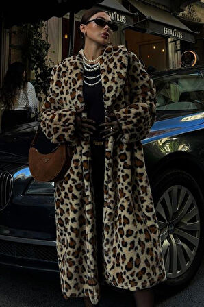 Leopar Desenli İçi Astarlı Peluş Kaban 7065