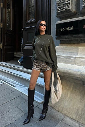 Gümüş Taşlı Sweatshirt 8052