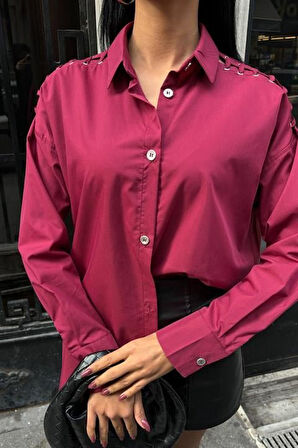 Kuşgözü Ve Biye Detaylı Poplin Gömlek 3419