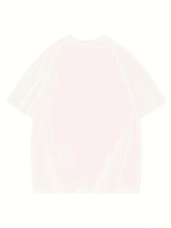 Baskılı Oversize Bisiklet Yaka T-shirt - Beyaz