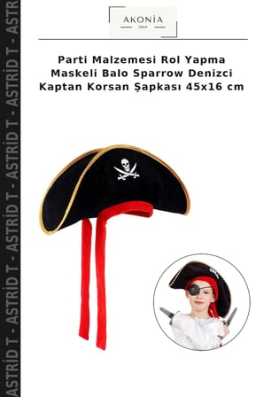 Parti Malzemesi Rol Yapma Maskeli Balo Sparrow Denizci Kaptan Korsan Şapkası 45x16 cm