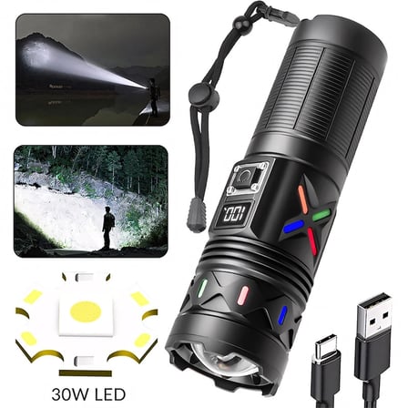 Bedotech Bd- w Tg Led Alüminyum Alaşımlı Zoomlu Type-c Dijital Göstergeli Şarjlı El Feneri