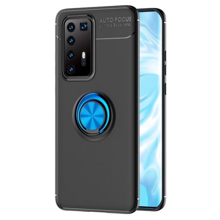 Huawei P40 Pro Kılıf Range Yüzüklü Silikon - Siyah-mavi iegxx
