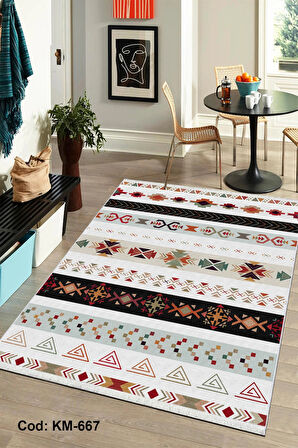 Pamuk Dokuma Taban Kaymaz Yıkanabilir İskandinav  Desenli  Salon Halısı Mutfak Halısı Koridor Halısı