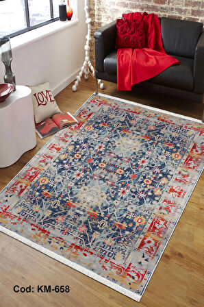 Pamuk Dokuma Taban Kaymaz Yıkanabilir Vintage  Desenli  Salon Halısı Mutfak Halısı Koridor Halısı