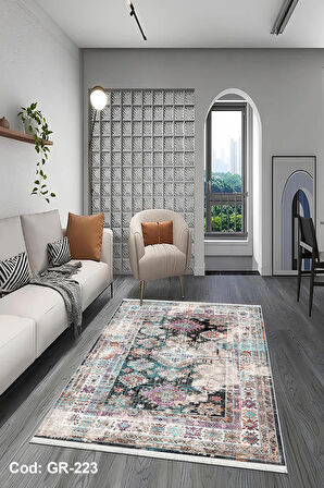 Pamuk Dokuma Taban Kaymaz Yıkanabilir Vintage  Desenli  Salon Halısı Mutfak Halısı Koridor Halısı