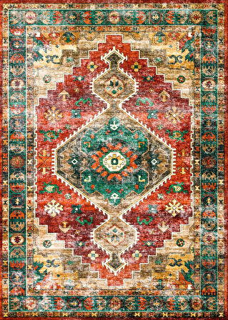 Pamuk Dokuma Taban Kaymaz Yıkanabilir Vintage  Desenli  Salon Halısı Mutfak Halısı Koridor Halısı