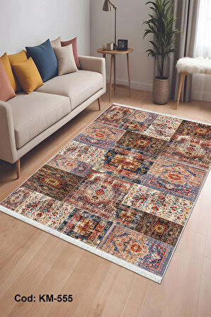 Pamuk Dokuma Taban Kaymaz Yıkanabilir Vintage  Desenli  Salon Halısı Mutfak Halısı Koridor Halısı